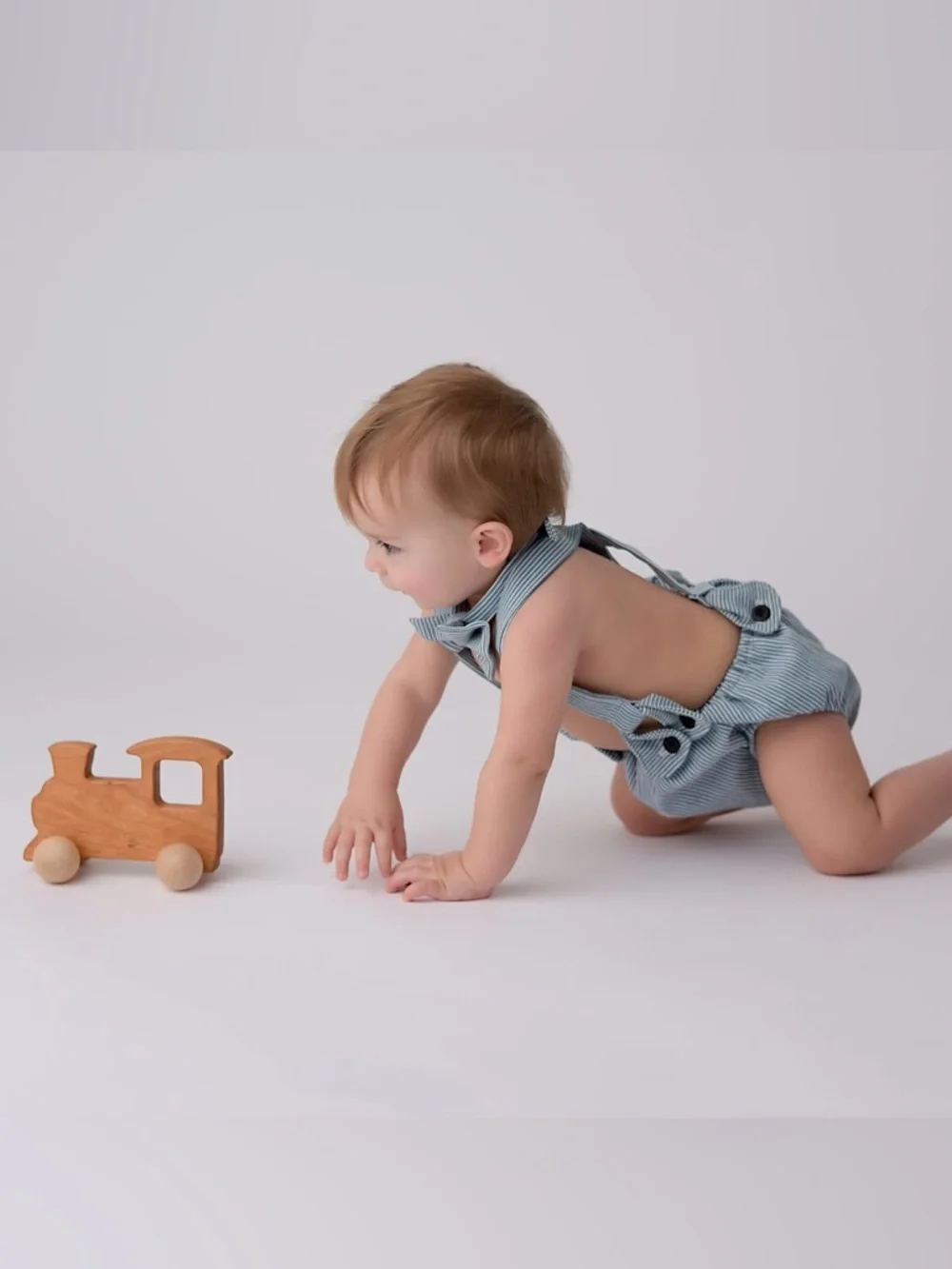 Boutique Hand Crafted Blue Seersucker 1st Birthday Cake Smash Diaper Cover & Bow
